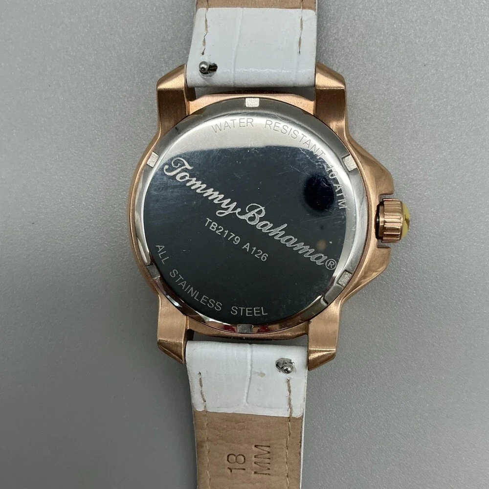 Tommy Bahama Womens Watch 38mm MOP Rose Gold Tone Leather TB2179 New Battery